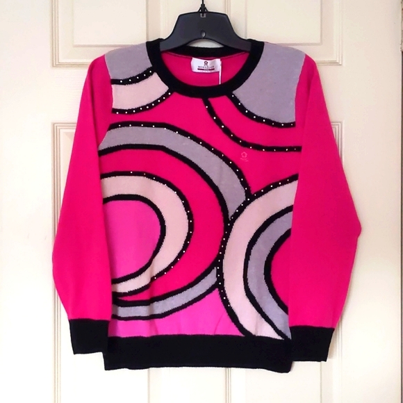 NWT. Woman's 100% Cashmere sweater w/crystal, multi color design and embroidery. - Picture 5 of 8